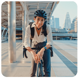 Woman on Bike Going to Work